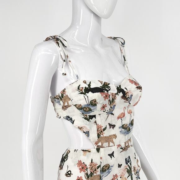 Reformation Alessa Linen Dress Women’s Size 2 Janeiro Print Cut Out Midi Tie - Picture 5 of 8